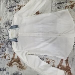 White Button-Up Shirt with Blue Collar